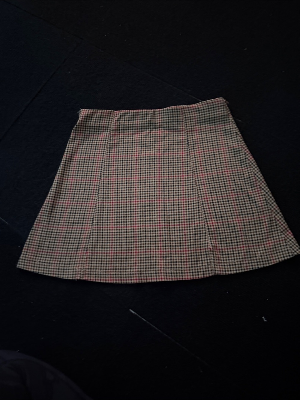 Brandy Melville Beige and Pink Plaid A-Line Mini Skirt